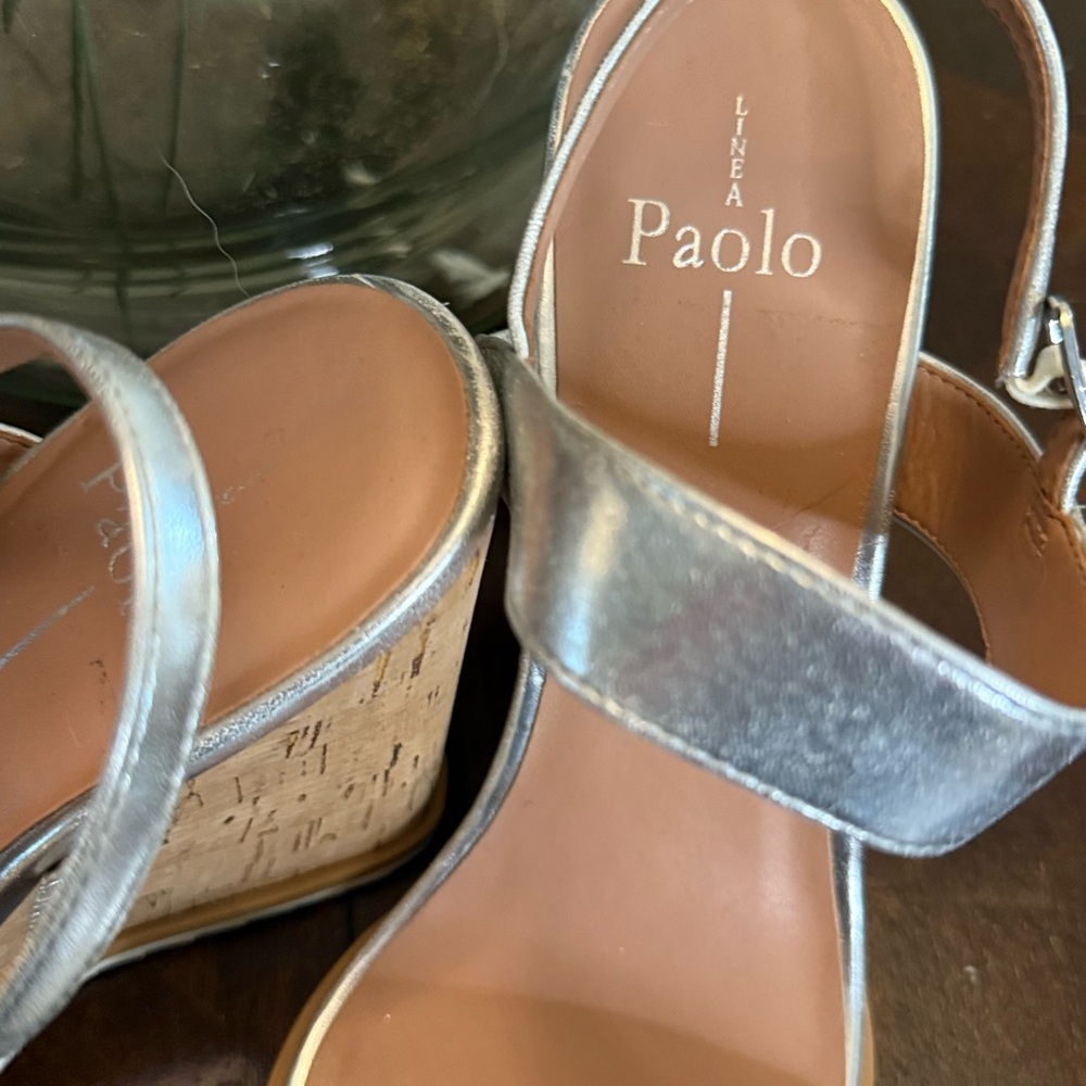 Paolo Metallic Silver Wedge Sandals - Picture 2 of 3